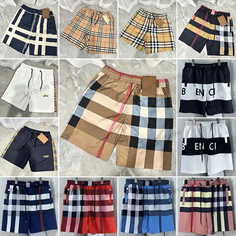 Shorts Men Designer Swim Shorts T Shirts Sets Quick-drying Shorts Vintage Big Check Plaid Elastic Waist Drawstring Casual Beach Vacation Short Pants