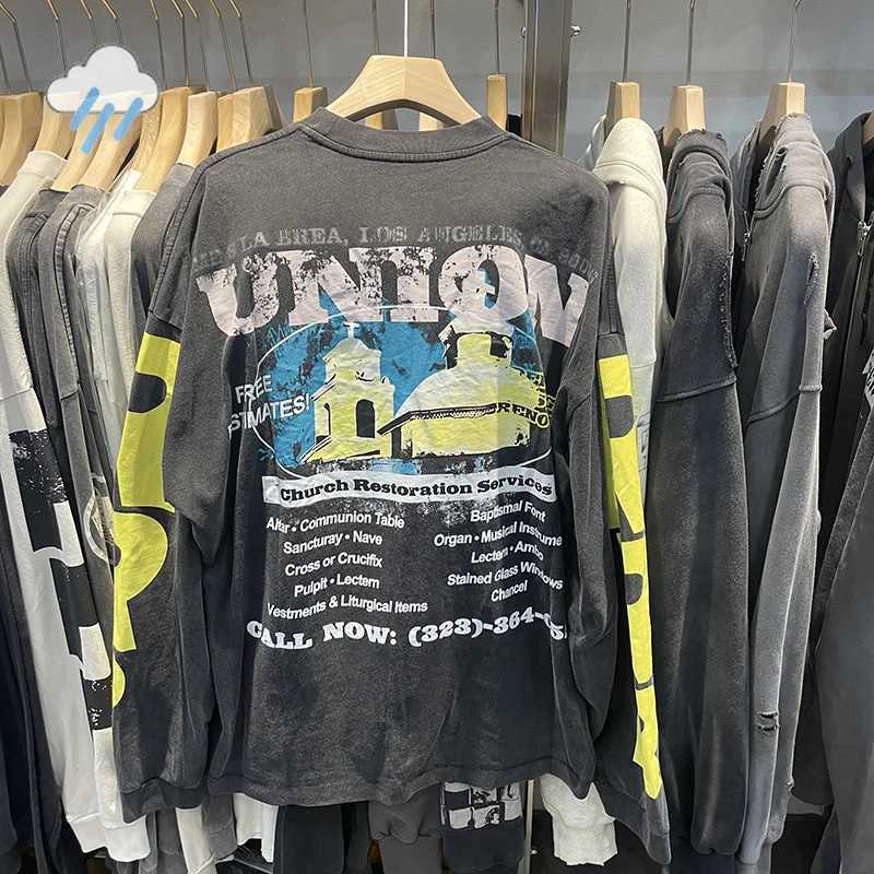 Quality Cotton Vintage Washed Best Black Oversized Long Sleeved T-Shirt Letters Graphics Print Yellow RRR123 T Shirt Tags X260703