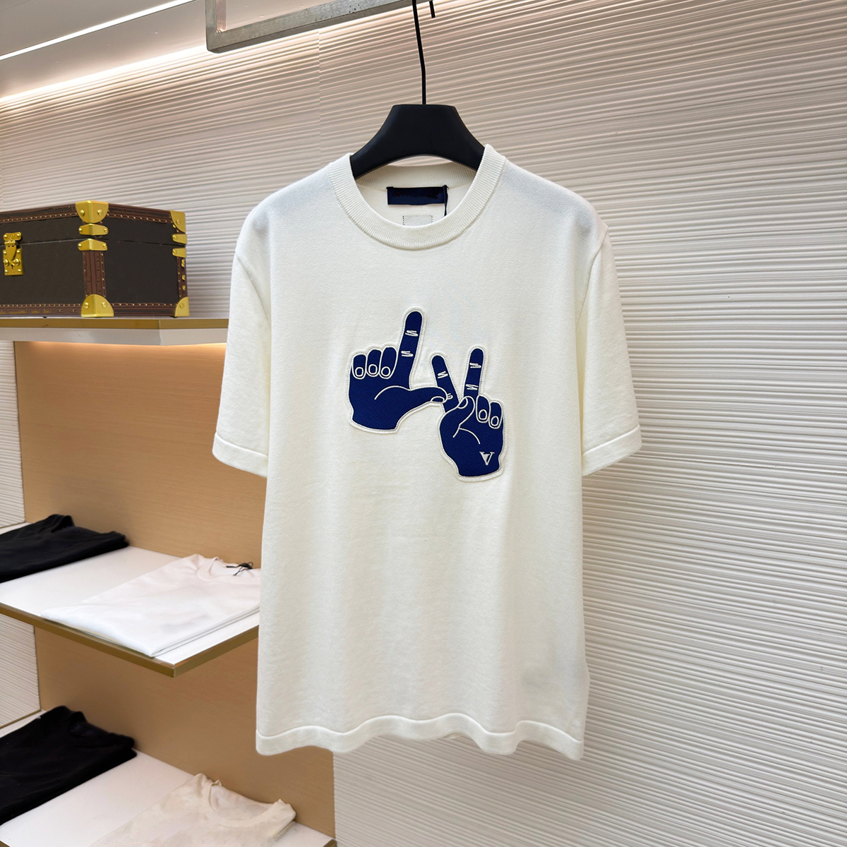 Designer Brand High Quality Men's T-shirt Polo Shirt Gesture Color blocked Embroidery Knitted Men's T-shirt Hip Hop Street Couple Same Sty
