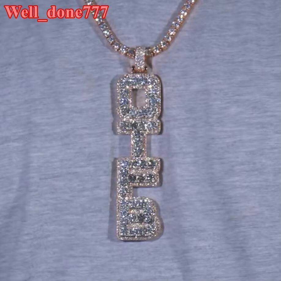 New Design Hip Hop Jewelry Iced Out Vertical Letter Pendant Custom Moissanite Initial Name Pendant