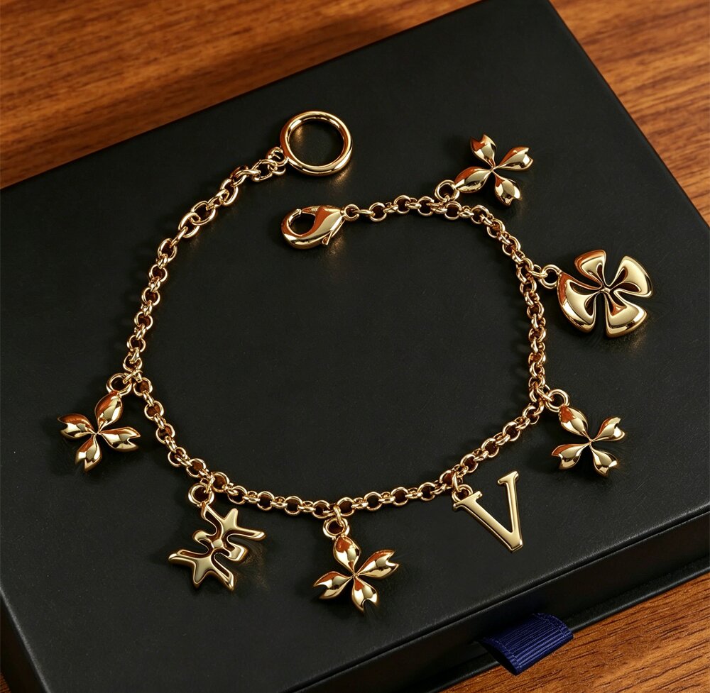 C267YJ9 Bracelet à maillons en or et argent pour femmes, breloques, fermoir, taille réglable, finition en métal poli, matériau Anti-acier élégant