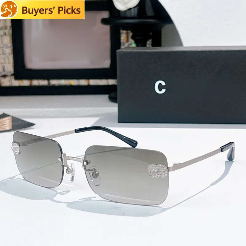 Designer For Women Silver Metal Rimless Sunglasses Light Grey Lenses Shades CH luxury brand Y2K trendy street shooting daily outfit glasses ch 4017