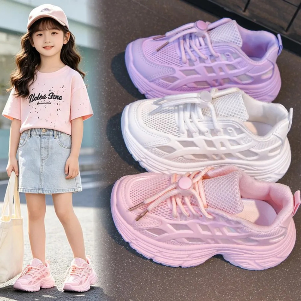 Childrens Fashion Mesh Breathable Thick soled Non slip Spring Summer Girls Soft Wear resistant Sports Shoes 260702