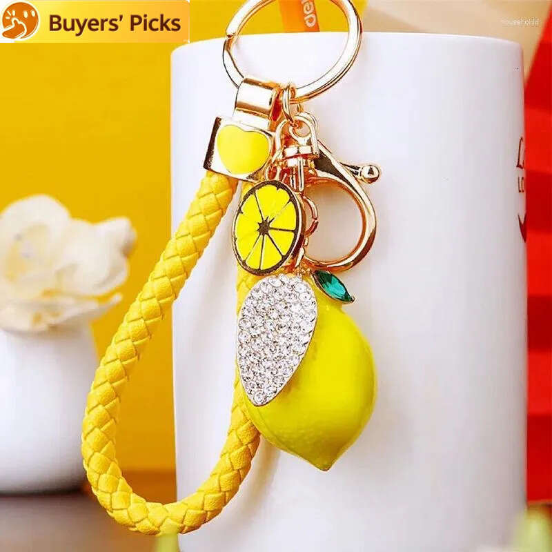 Porte-clés 3D fruits porte-clés citron pendentif à breloque cristal strass porte-clés pour sac à main voiture fête mariage cadeau Collection