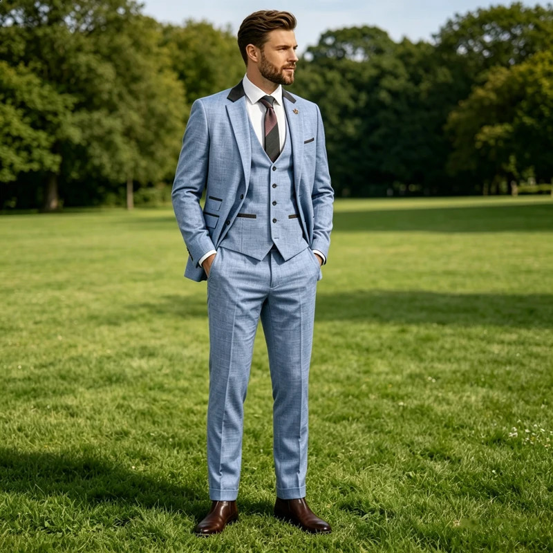 Mens Linen 3 Piece Suit Notch Lapel 2 Buttons Slim Fit Blazer Vest Pants Set Breathable Lightweight For Groom Business Casual 260702banjia