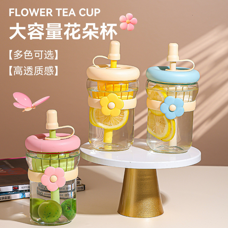 Verre de séparation Portable à la mode, Style Ins, haute esthétique avec couvercle, tasse d'eau d'été pour thé aux fleurs et infusion à froid