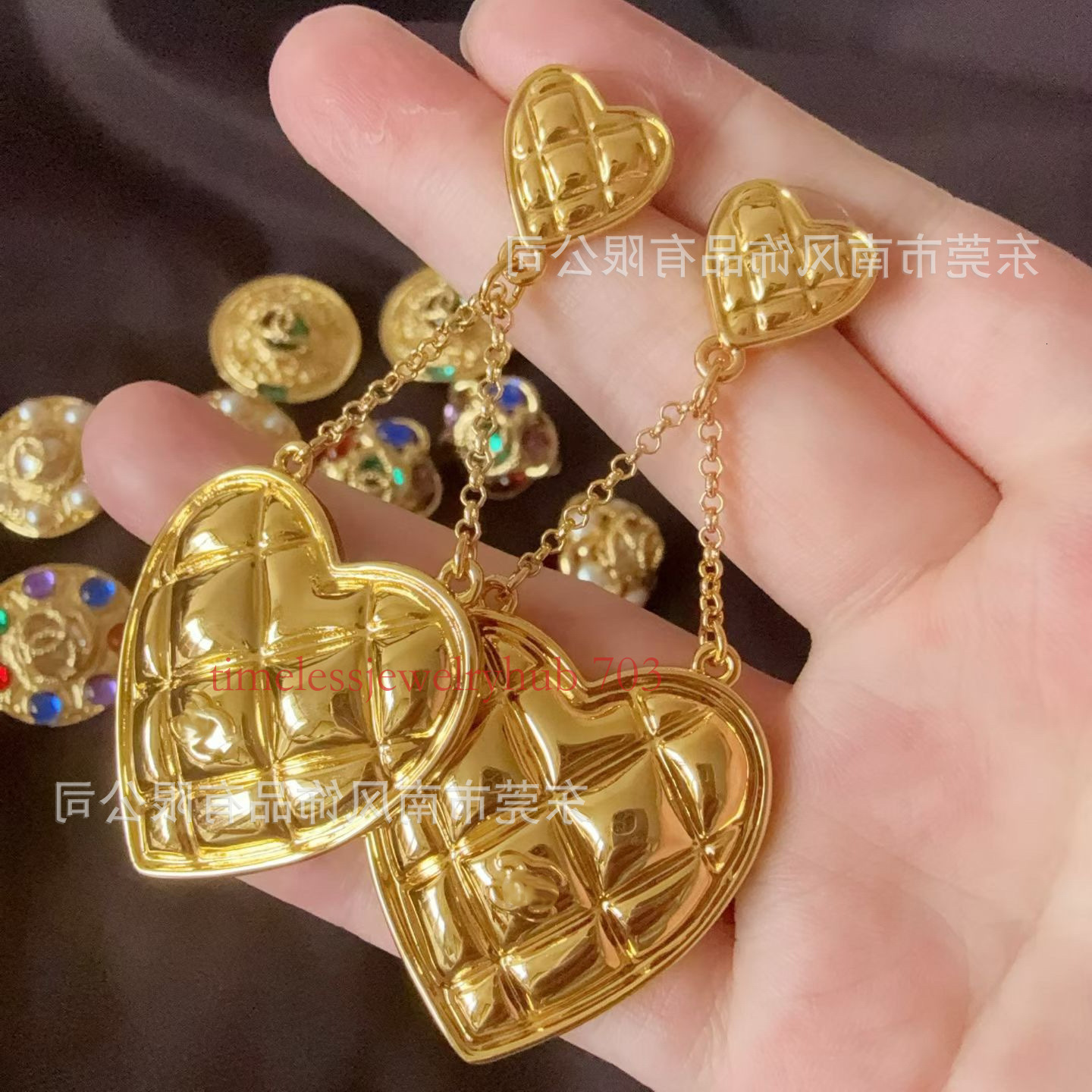 Designer Jewelry cc earrings Gold-plated heart-shaped double C long pendant earrings elegant a2b