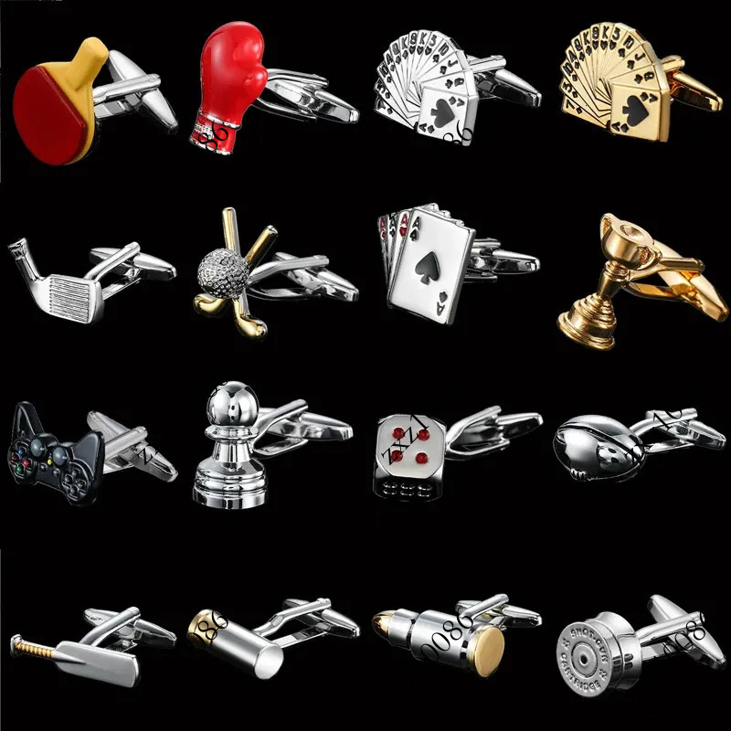Fashionable mens French shirt cufflinks highend Sport Golf Chess Dice Poker cuffs button wedding suit accessories jewelry Gift 251013