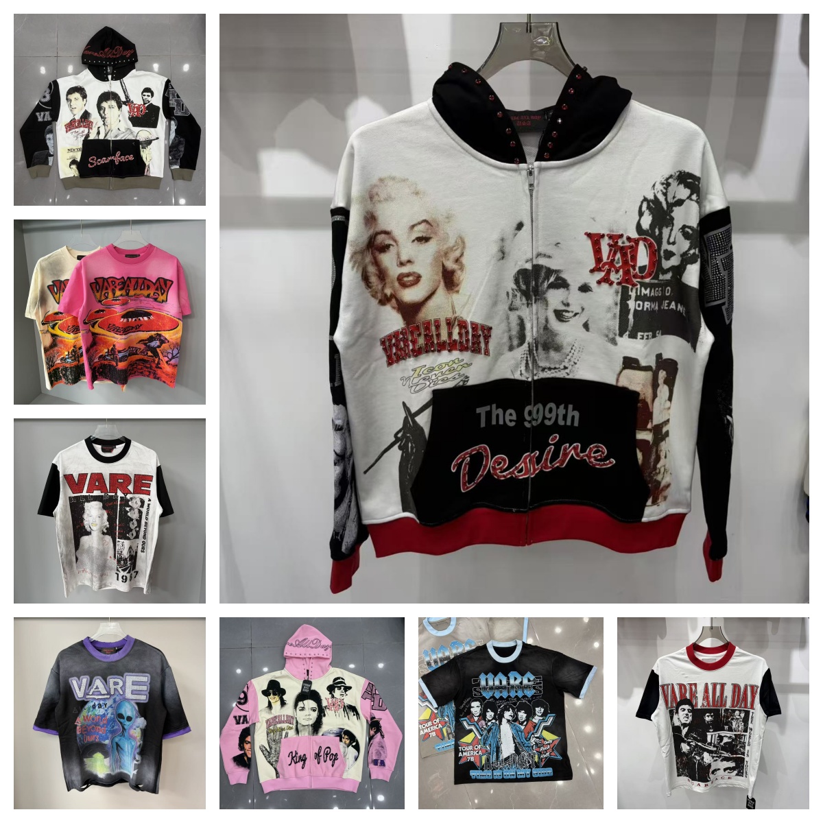 T-shirts pour hommes Vare All Day T-shirt Tendance Marque Hommes Femmes High Street Rock Mode 3D Stamping Lettre Imprimer T-shirts à manches cour