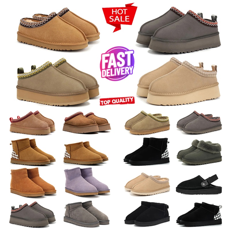 Designer Slides tasman tazz Unisex Snow Slippers Clogs with Thick Fur, Platform Sliders, Cozy Boots for Cold Weather Days