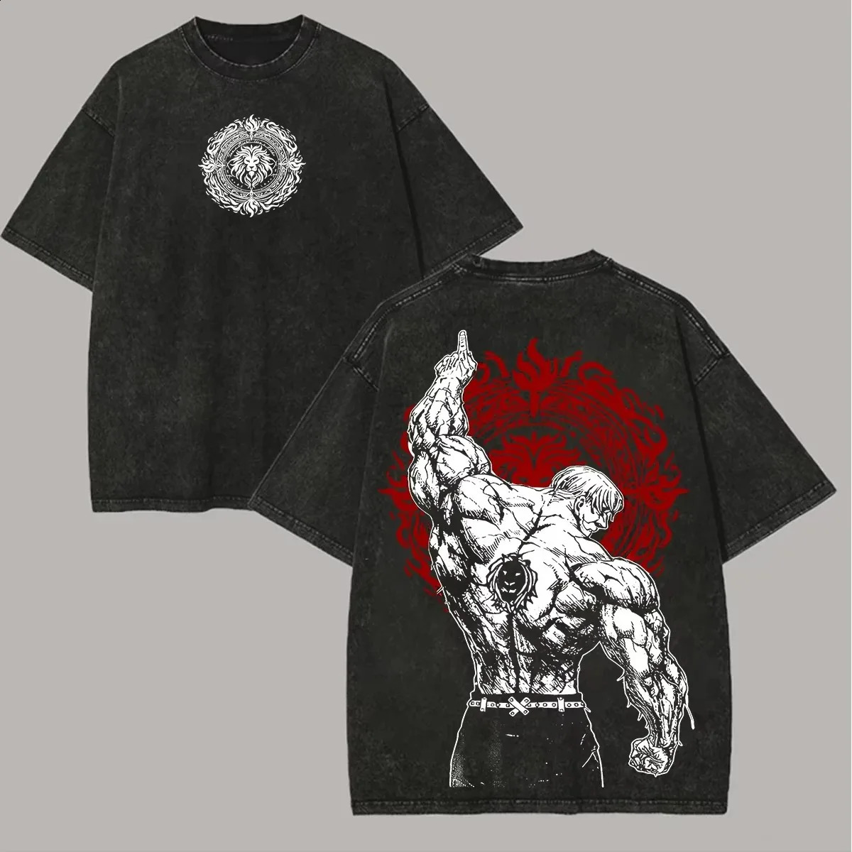 Japanese Anime The Seven Deadly Sins Escanor Graphic Print Vintage Washed TShirt Unisex Retro Loose Harajuku Y2K Cotton Summer 260702