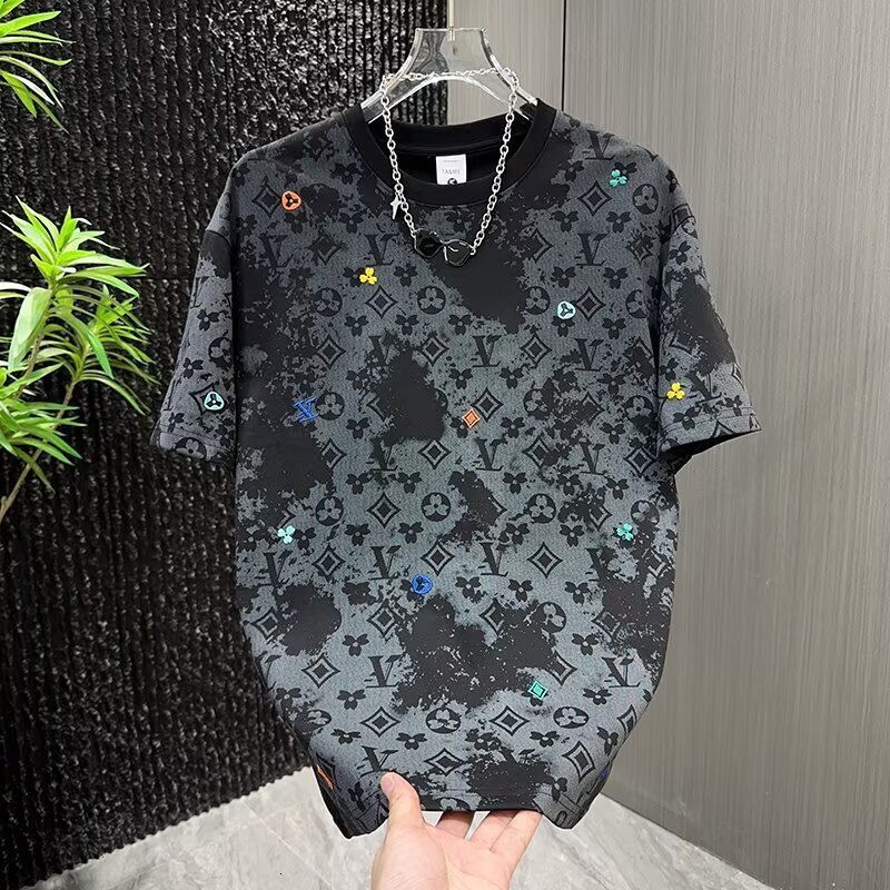 Luxury Designer All Over Hidden Horse Embroidery Crew Neck Tee Soft Cotton Fabric Contrast Color Pony Chest Unisex High End Minimal Streetwear Daily