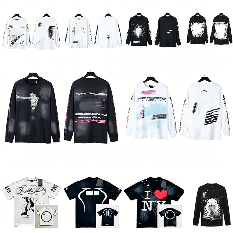 Vintage Designer Graphic T Shirt Helsstare Men Women Gothic Y2K Retro Wash Clothes Tees Hip Hop Streetwear Loose Casual Short Long Sleeve Tops Unise