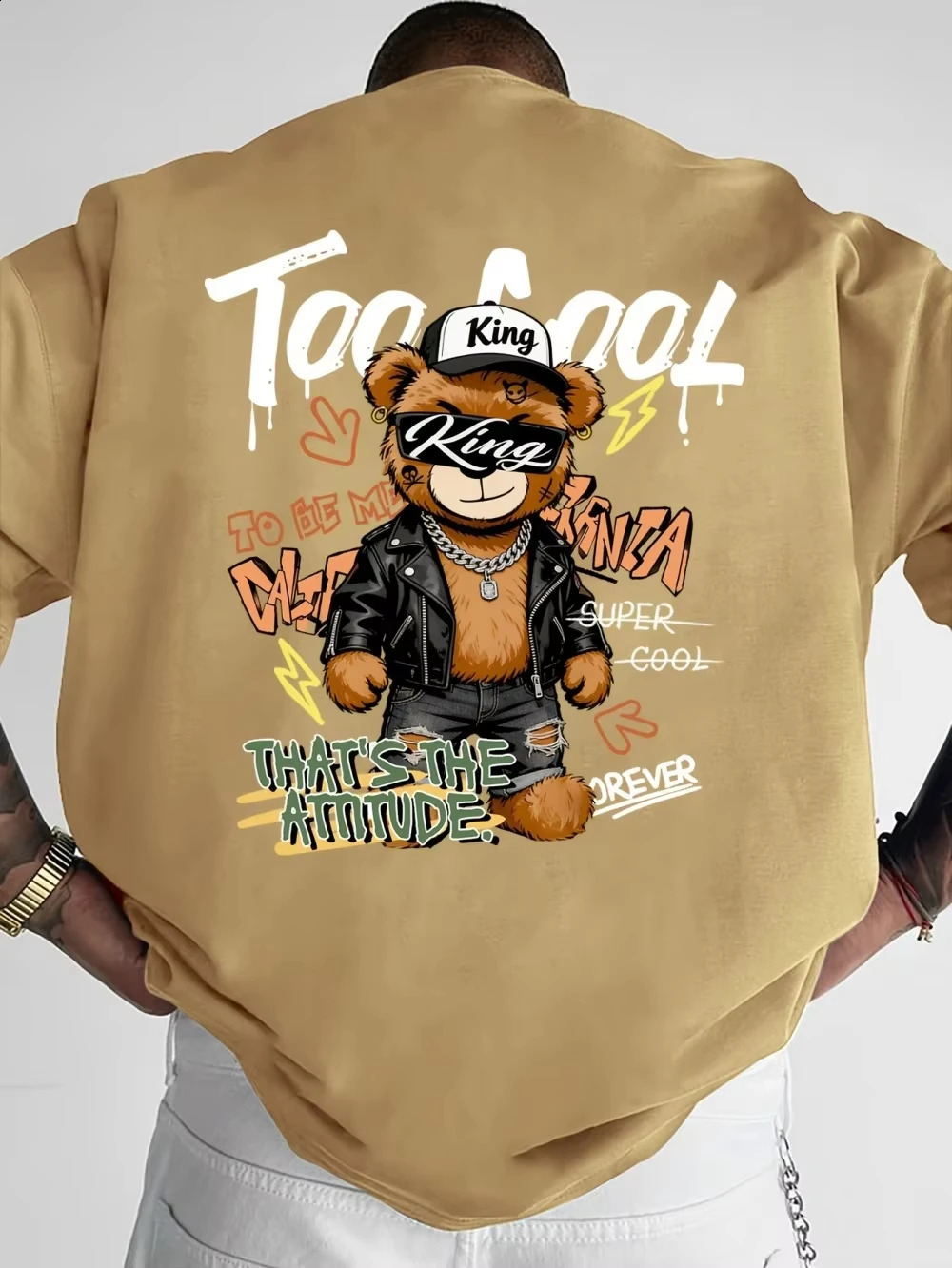 European And American Mens Summer Teddy Bear Skateboard 3D Print Comfortable Breathable Round Neck Tshirt Outdoor Street To 260702banjia