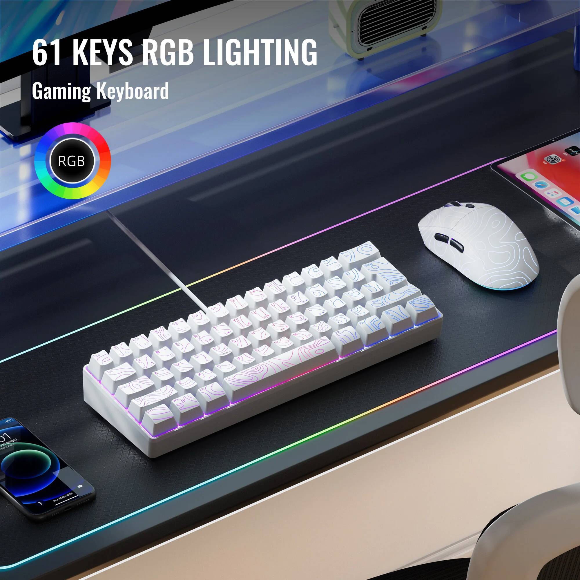 Tastiera al 60%, set mouse con tastierino numerico. La mini tastiera da gioco ha 61 tasti e dispone di una vera retroilluminazione RGB. Su 26Y0702