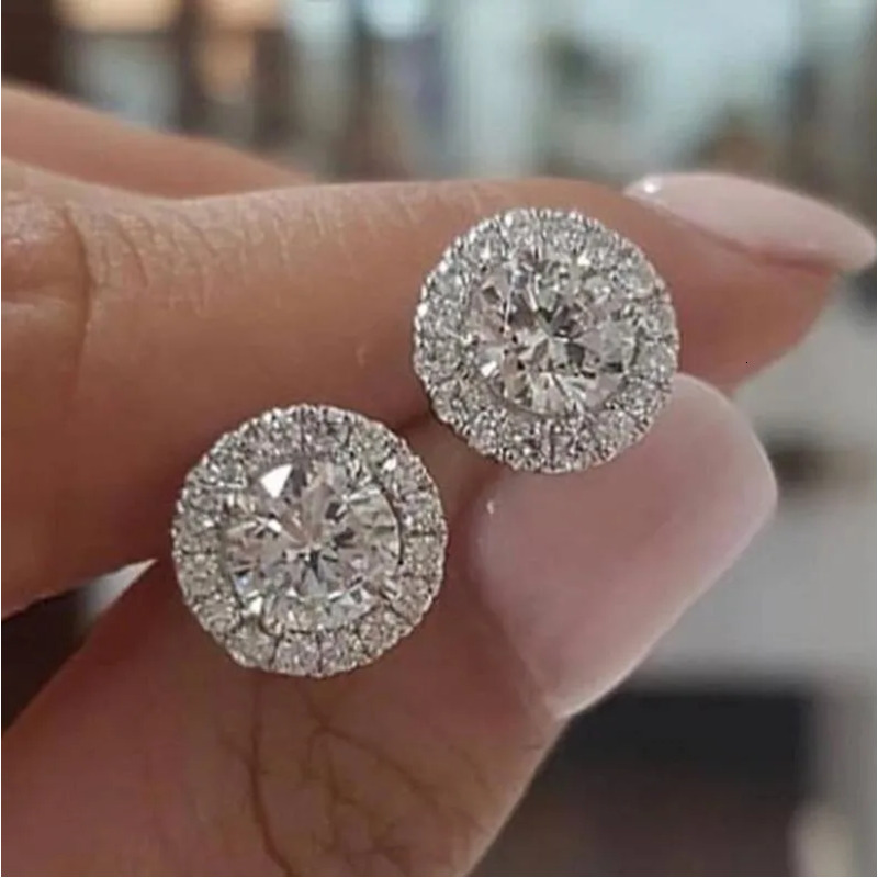 Ins Top Sell Stud Earrings VVS Moissanite Diamond Simple Fashion Jewelry Round Cut Gemstones Party High Quality Eternity Classical Women Circle E-image-1113475616