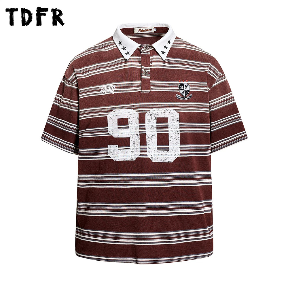 Letter Print Striped Short Sleeve Polo Shirts Mens Embroidery Summer Casual Retro Loose HalfSleeve Cotton Tee Man Tops 260702banjia