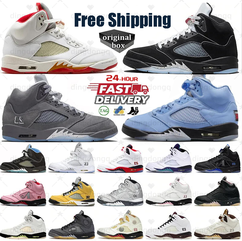 Designer 5 Basketball Shoes 5s Sneakers 2026 Black University Blue Sunset UNC White Metallic Wolf Grey Fire Red Lucky Green Midnight Navy Mens Sport