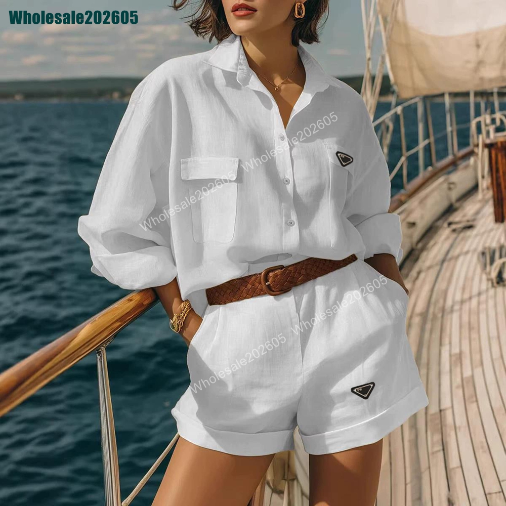 New Designer Clothes Women's Blouses Shirts Top White Shorts Sets 2 Piece Sets Women Loose Shirt And Shorts Suits Women Designer Clothes Summer