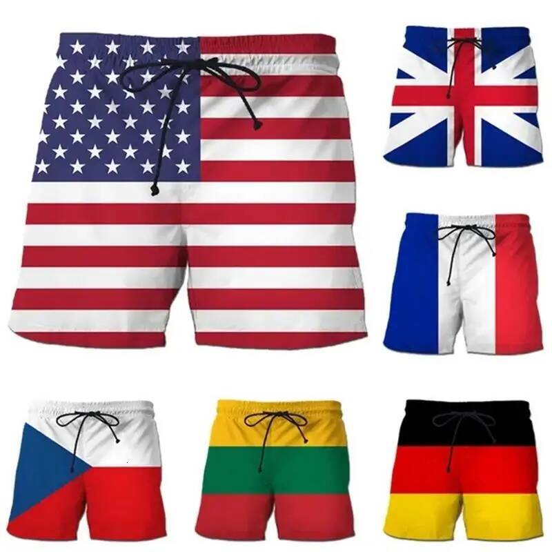 Germany USA UK Flag Beach Men 3D Printing Board Swimsuit homme 2024 Summer New Hawaii Swim Trunks Cool Ice Shorts W260703