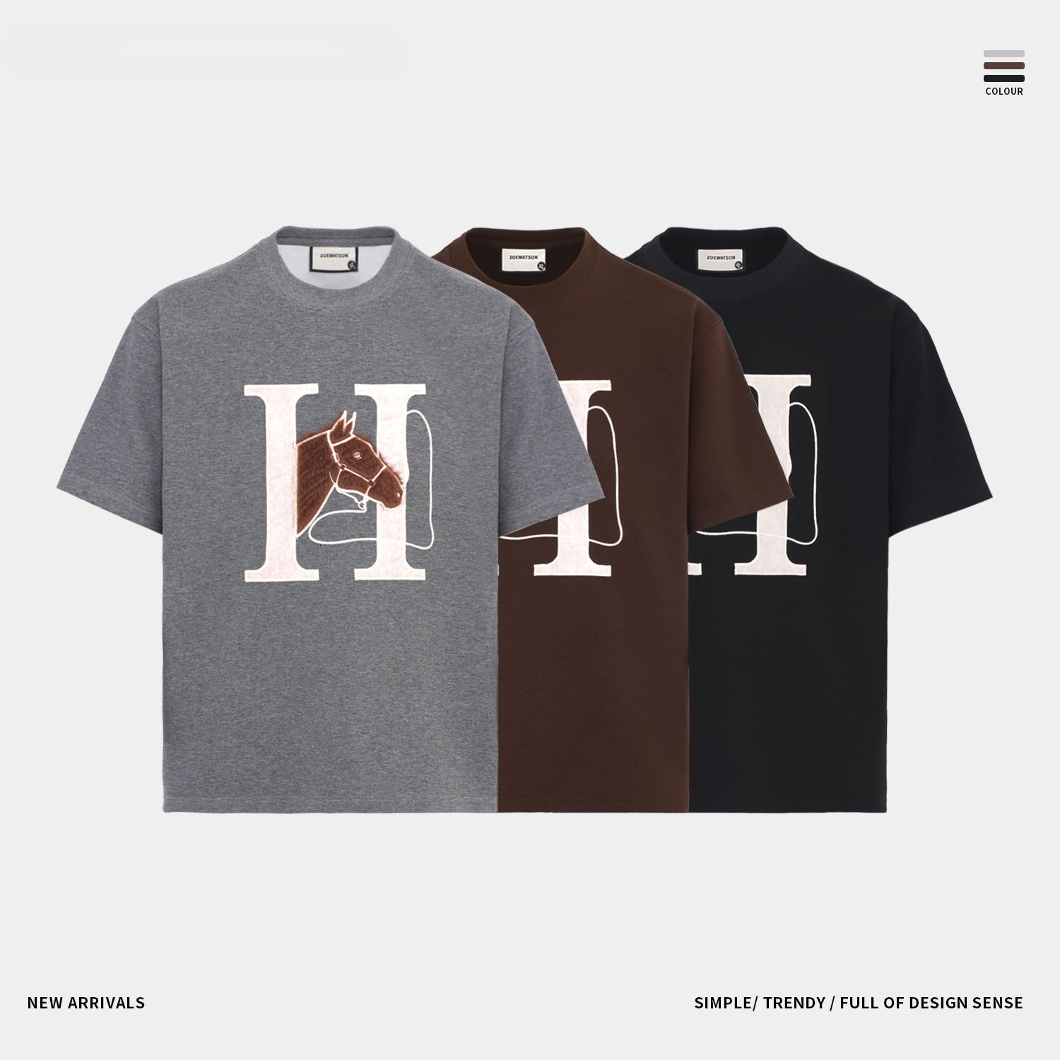 Designer Luxury H Letter Horse Embroidery Short Sleeve T-Shirt, American Vintage Breathable Cotton Loose Unisex Black Crew Tees Multi Colors In Stoc