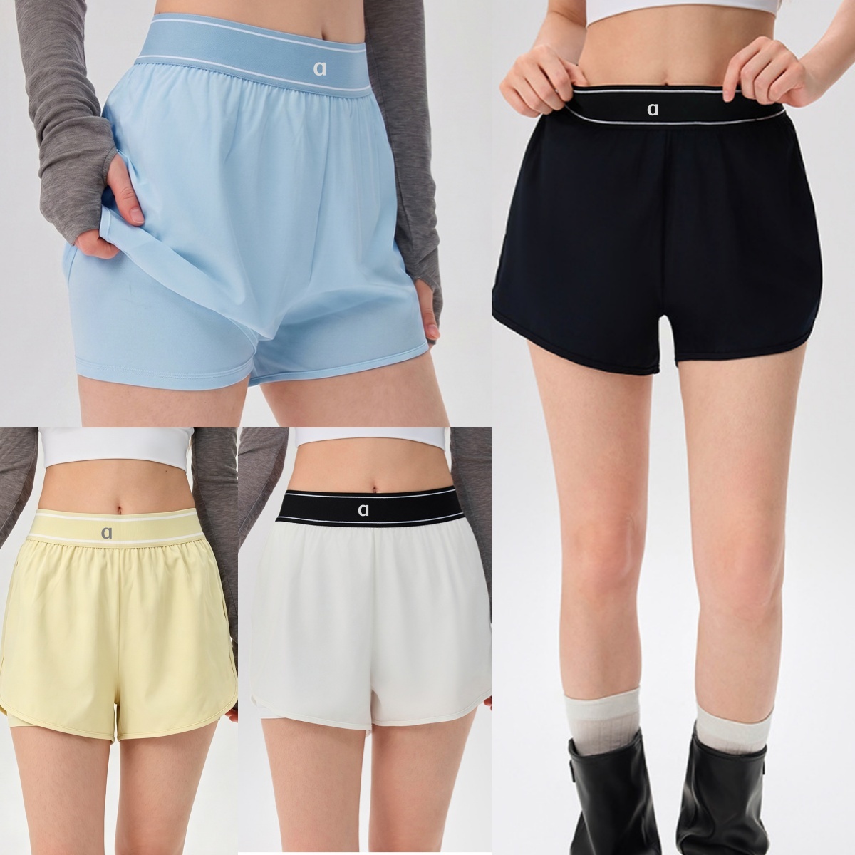2489AO Womens Quick-Dry Breathable Faux Sports Shorts with Side Pockets for Outdoor Running Anti-Slip Athletic Pants Yoga Shorts Fitness Shorts