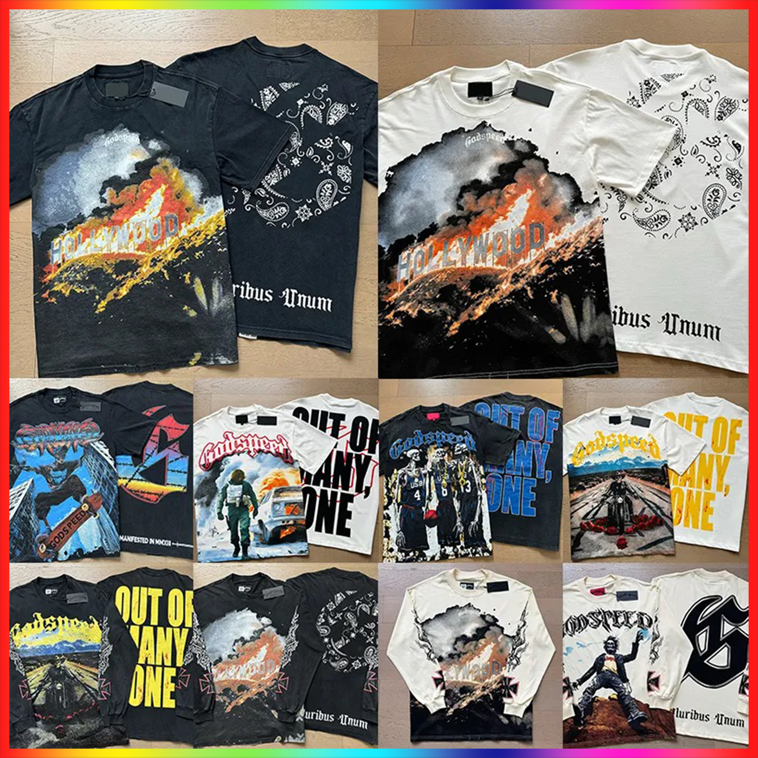 5A 2026 Designer T shirt long sleeve Skull hip hop Rock Band short sleeve Color graphic t shirt Fashion Summer Graffiti Letter Printing shirts washe