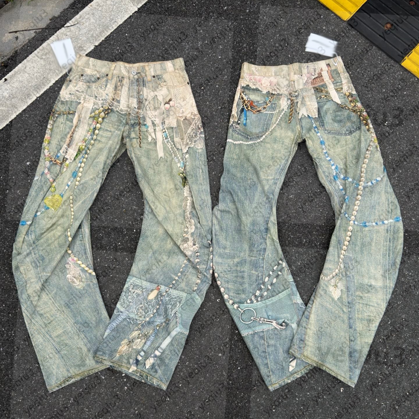 Men Wide Leg Ripped Jeans Scandinavian Paint Splatter Premium Denim Casual Streetwear-image-1113726590