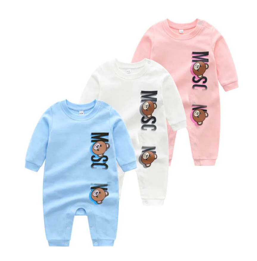 Baby Designer Romper Body Suits Cartoon Newborn Boys Girls One-pieces Clothes Solid Color Printed Baby Jumpsuits Hat Outfits Long Sleeves Sleepsuit