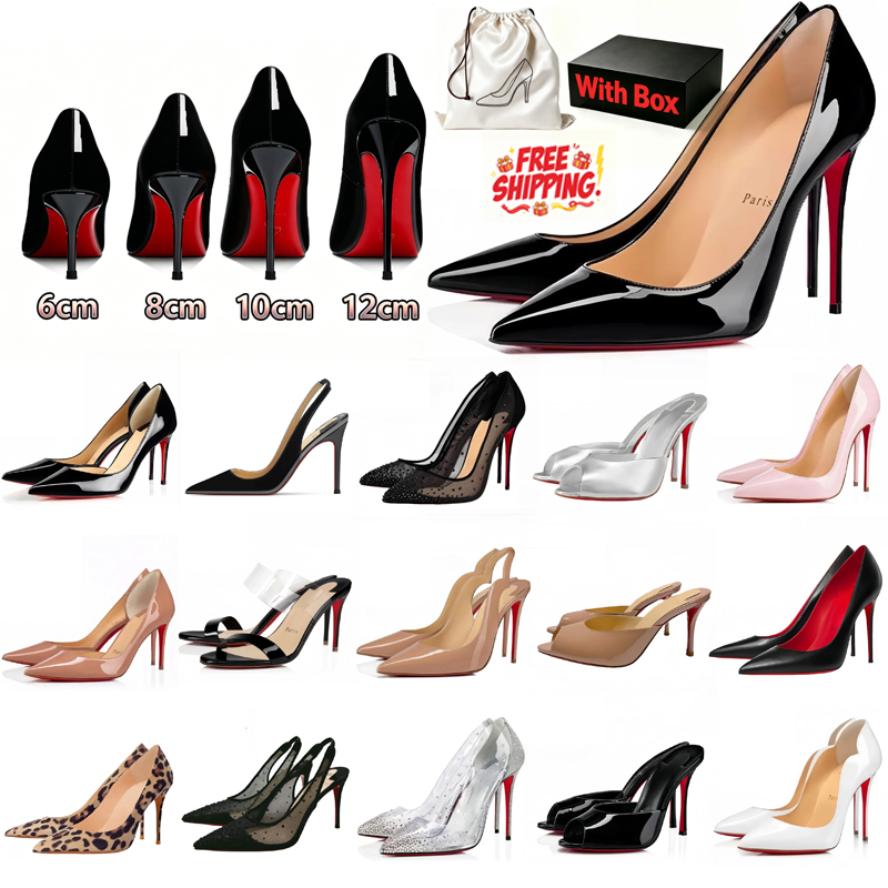 free shipping with box designer red heels women sandals black white luxury stylish Dress Shoes patent leather womens open Pointed toe party weddi
