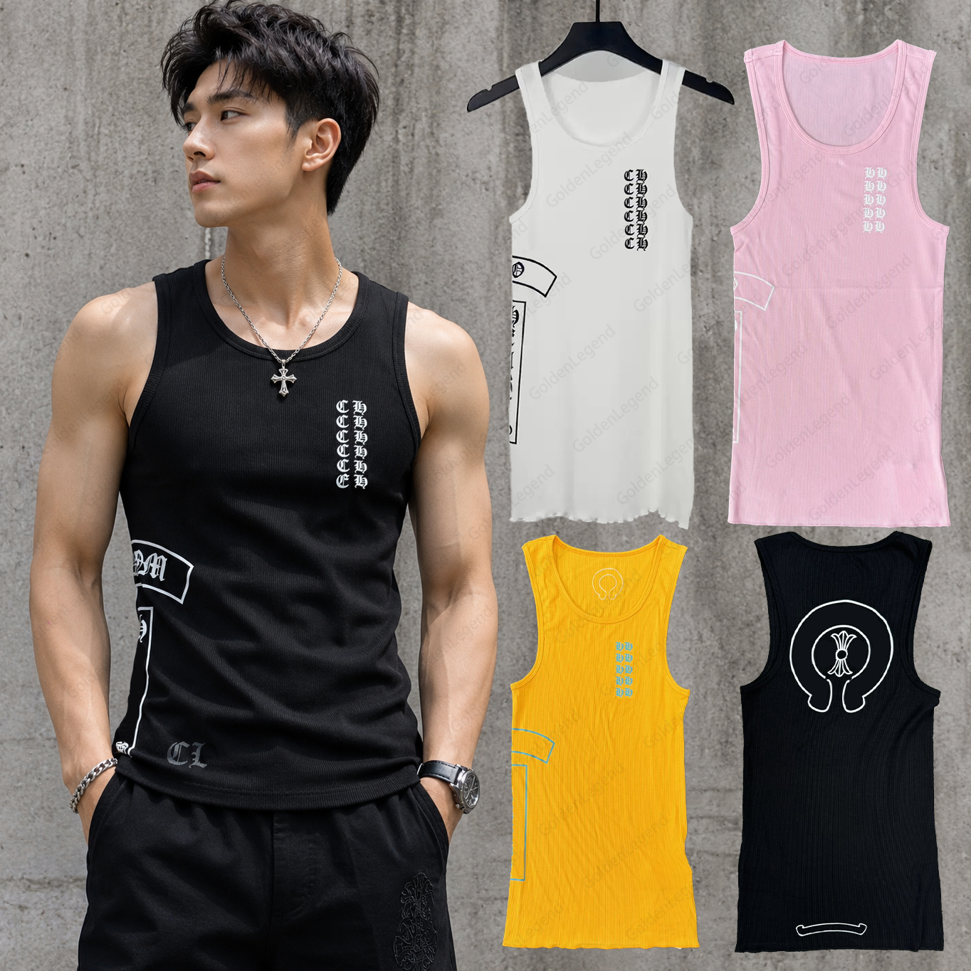 Designer Tank Top Vintage Gothic Cross Graphic Hearts Tank Top Slim Fit Sleeveless Unisex Vest Men's Tees