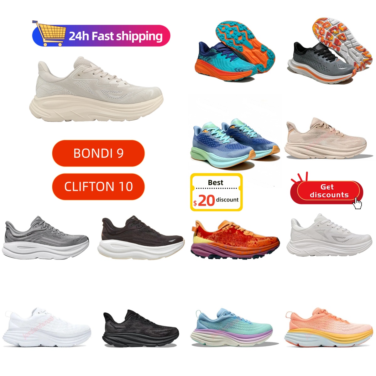 Clifton 10 Bondi 9 8 Chaussures de course pour hommes femmes 2026 Nouveau designer grande taille 12 36-46 Baskets d'extérieur One One Sports Ecli