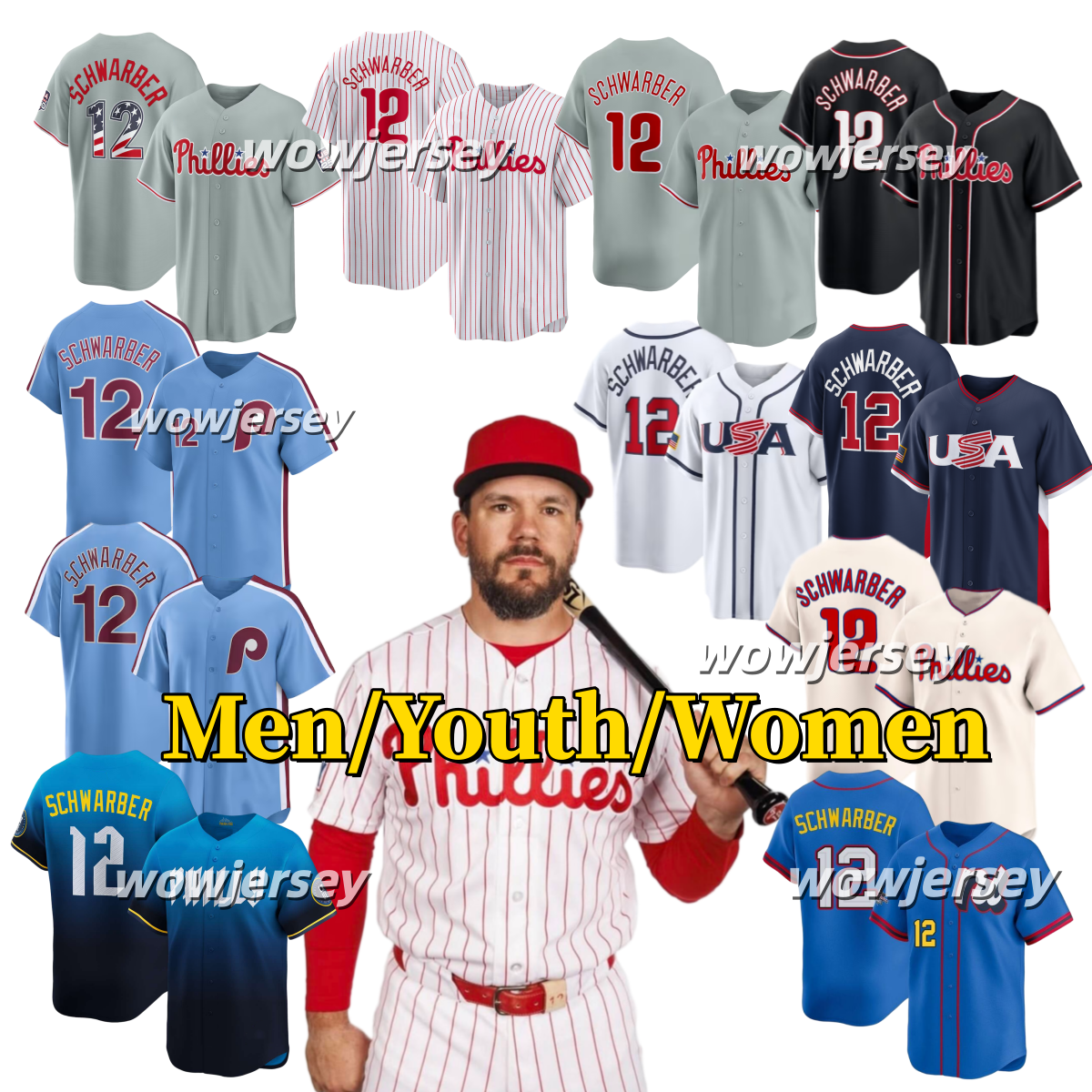 Maillot de baseball Phillies # 12 Kyle Schwarber Maillots de style baseball
