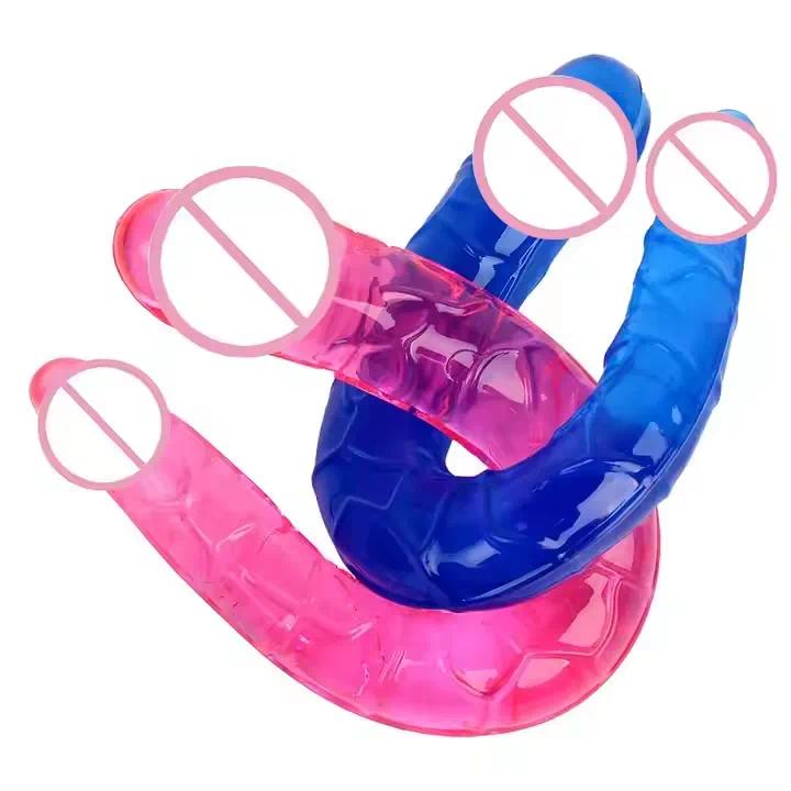 Gode en gelée géant long et fin trois couleurs à double extrémité en TPE et jouets sexuels en silicone de qualité médicale pour fonctionnalité do