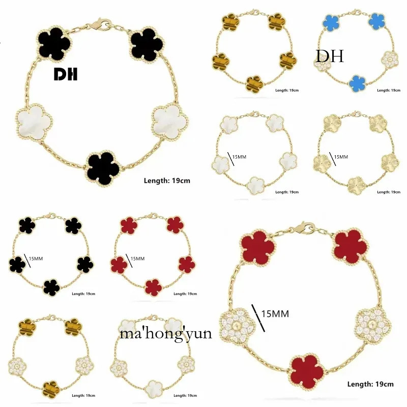 Clover 10A Designer for Women Mens Charm Flower Gold Silvery Red Green Blue Diamond Chain Bracelet Christmas Gifts9801