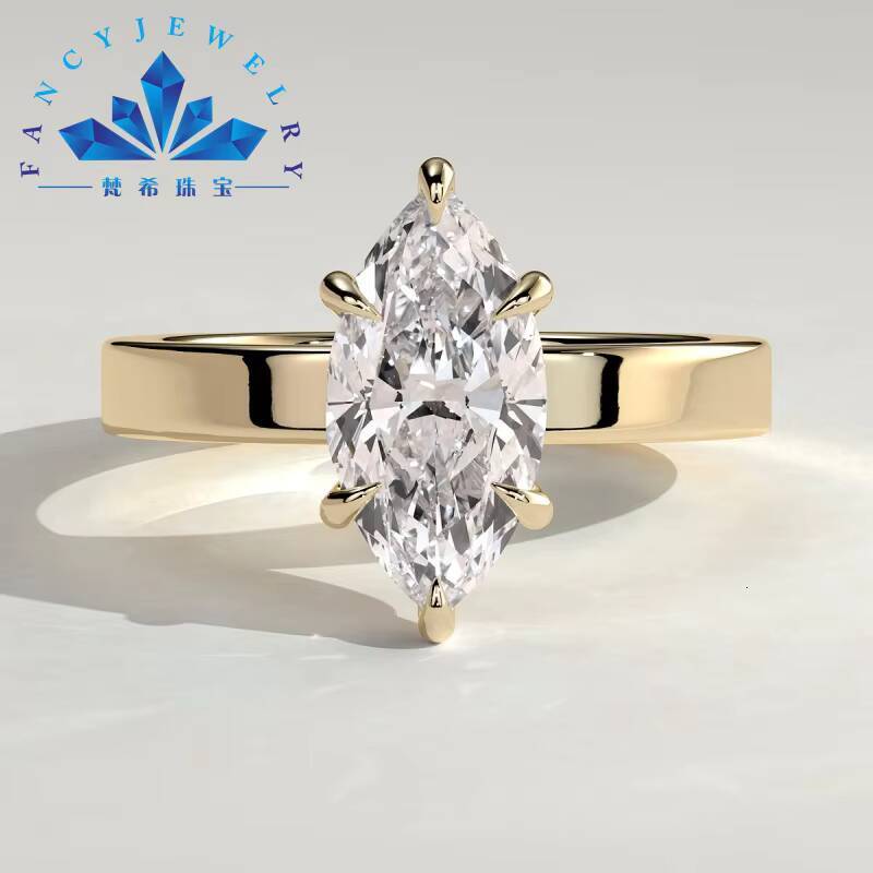 Unique Thick Band Lab Grown Marquise Cut Diamond DE VVS VS Quality EX Cut 10K 14K Solid Gold IGI GRC Ring for Romantic Wedding