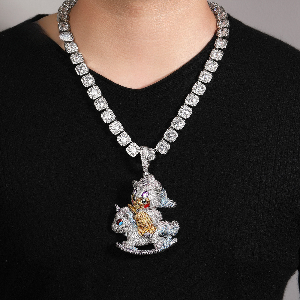 New Cartoon Hip-Hop Necklace Personality Niche Material Moissanite Cute Pendant Trendy Cool Jewelry Wholesale