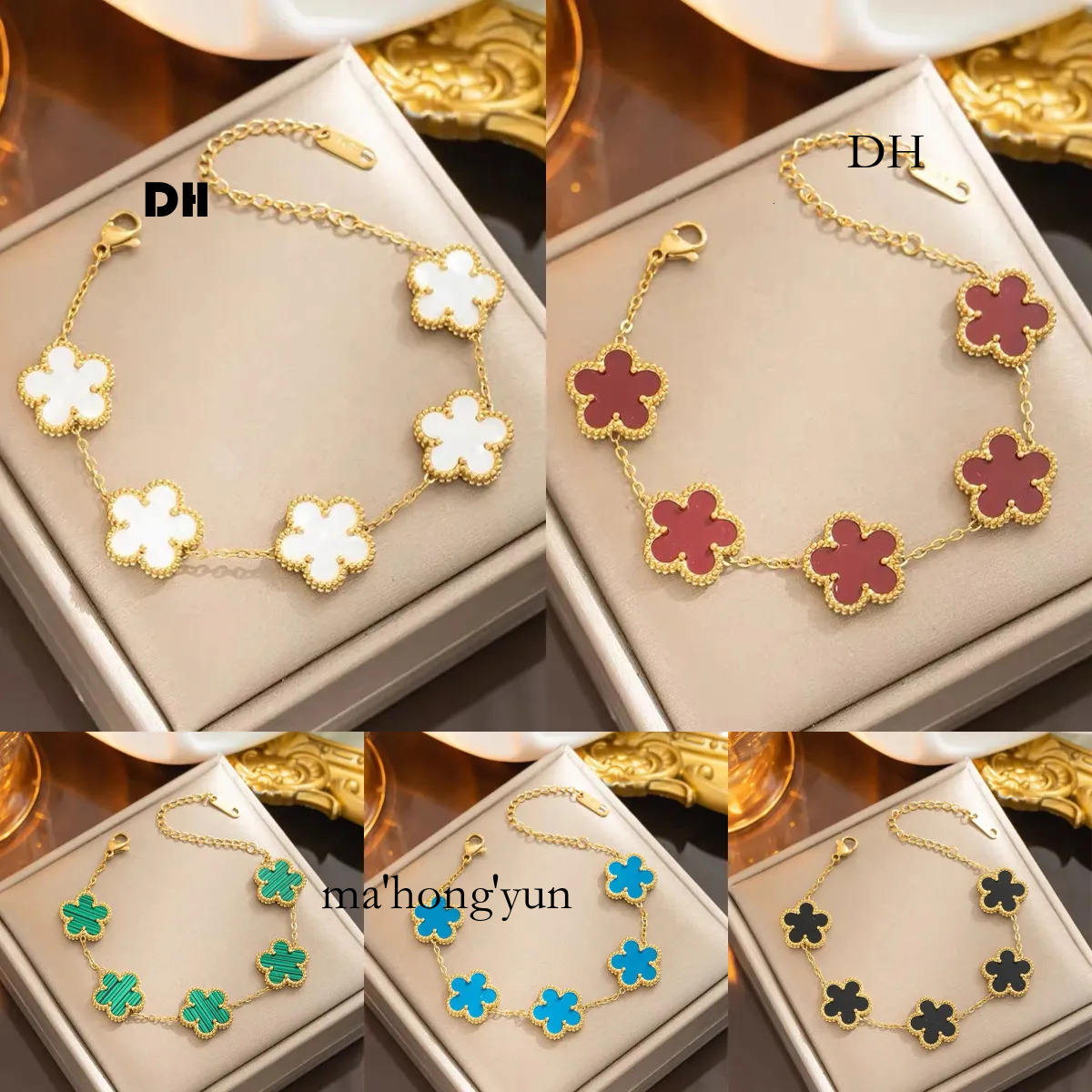 Desiger 18K Gold Plated Classic Fashio Charm Bracelet Four leaf Clover Desigers Jewelry Elegat Mother of Pearl Bracelets Weddig Gift Party For Me