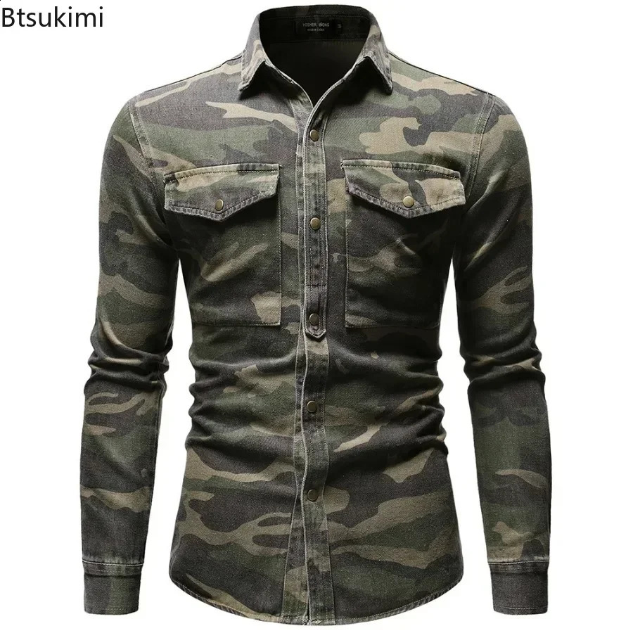 2026 Mens Denim Shirts Fashion Soft Lapel Camouflage Shirt Jacket Man Casual Slim Outdoor Climbing Cowboy Tops Male 260701banjia