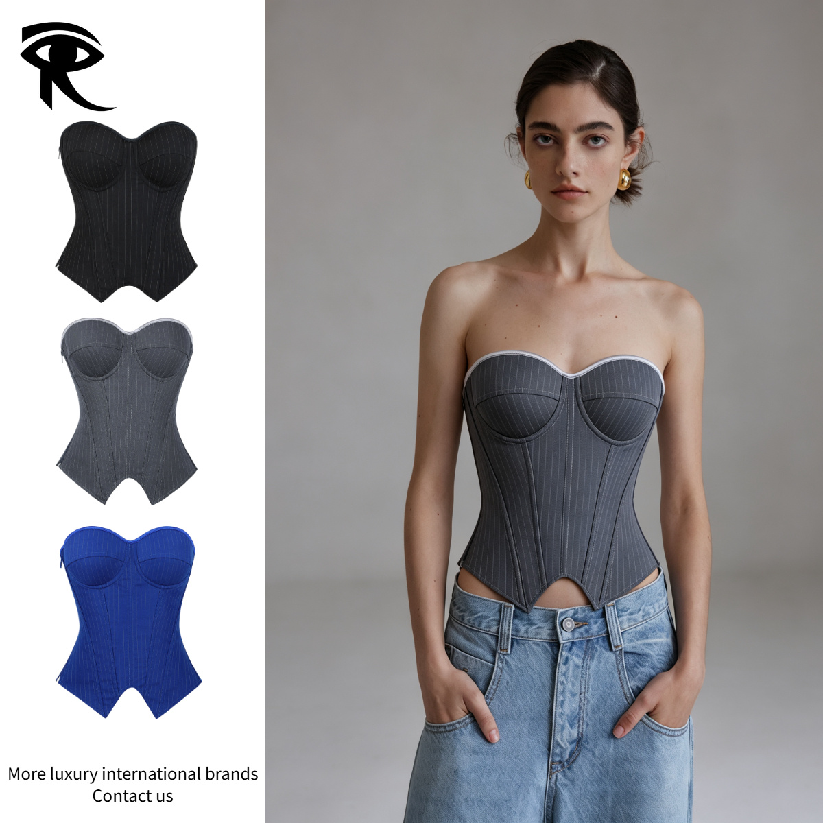 2026 Nouveau femmes rayé à armatures coupe buste levage Court corps Shapers Socialite Sexy sans bretelles bustier tubulaire Original concepteur u