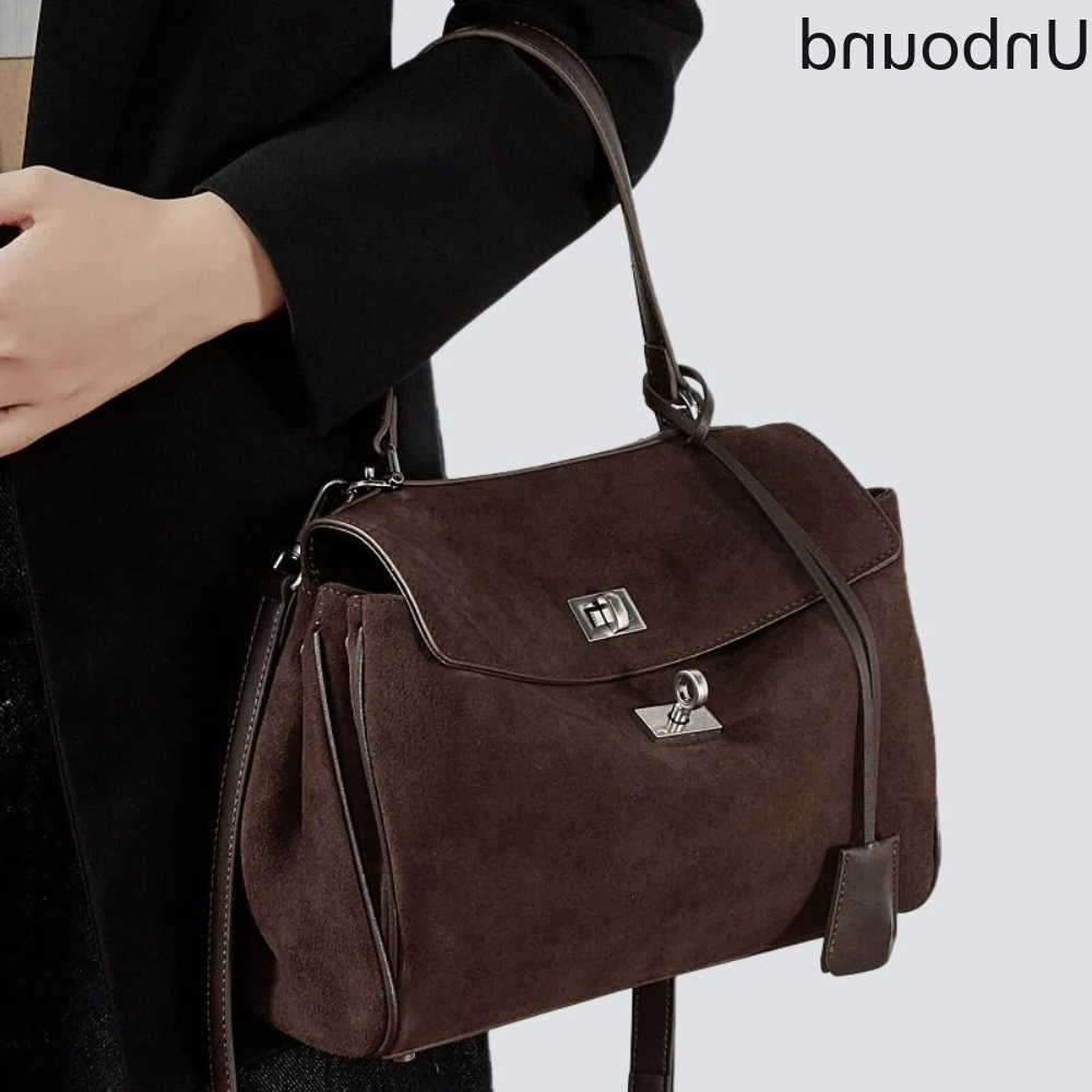 Suede Matte Genuine Leather New Cowhide Tote Womens Large Capacity Commuter Shoulder Crossbody Bag Versatile Fashion Chic H260704