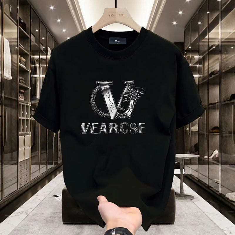 Summer New High-end Pure Cotton Men's Korean Style Casual Versatile Crew Neck Short Sleeve T-shirt All-cotton Light Luxury Stylish Men's C