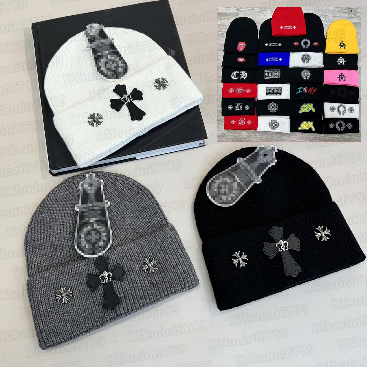 Chromes beanie Hear hat Designer Cross Embroidery bonnet Color Winter Skull Cap Y2k Punk Style Winter Warm Women Pullover Cold Men Outdoor Beanie Tr