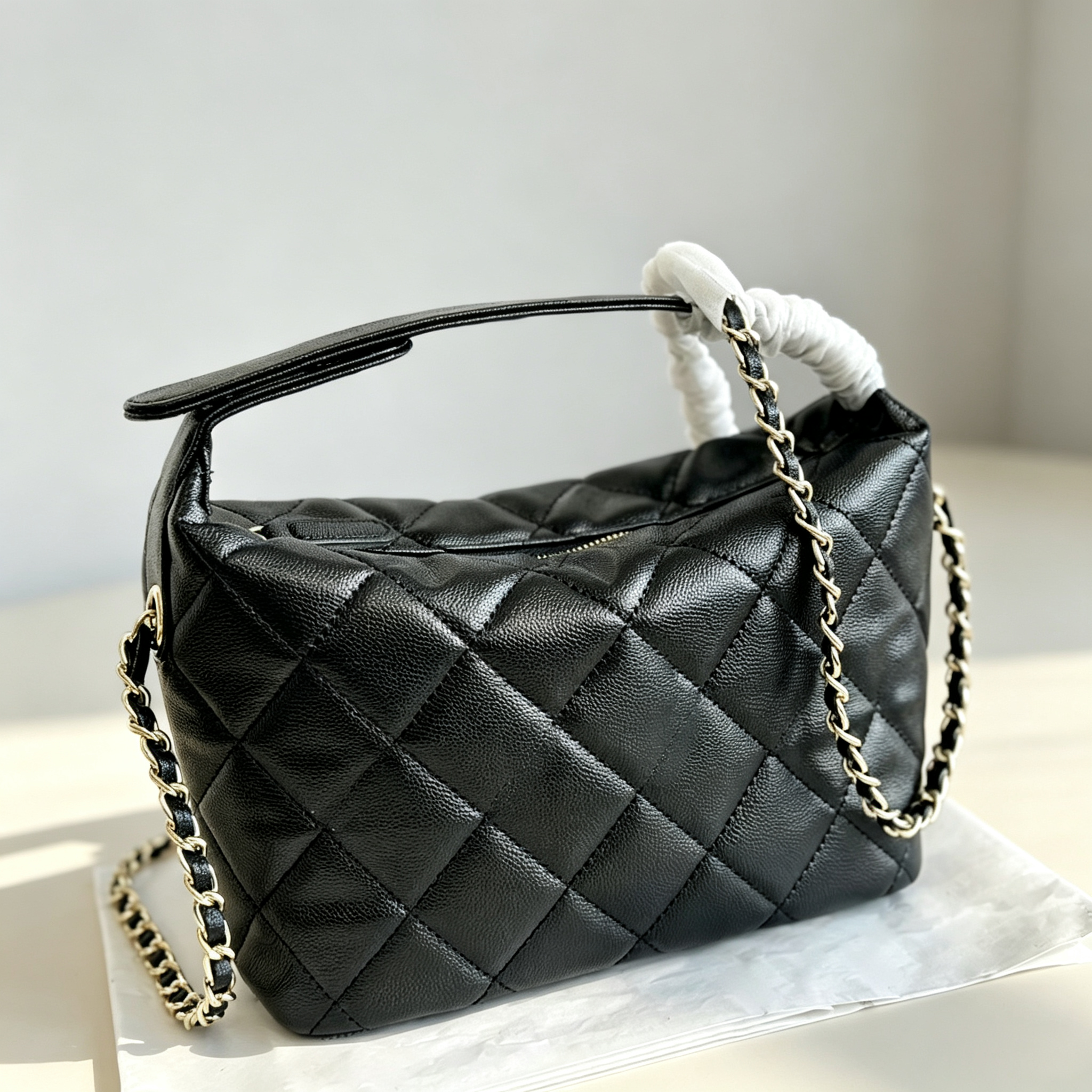 Black Caviar Leather Lunch Box Bag Designer bag Small Rectangular Vanity Case Shoulder Purse Top Handle Bag Mini Chain Crossbody Lightweight Everyda