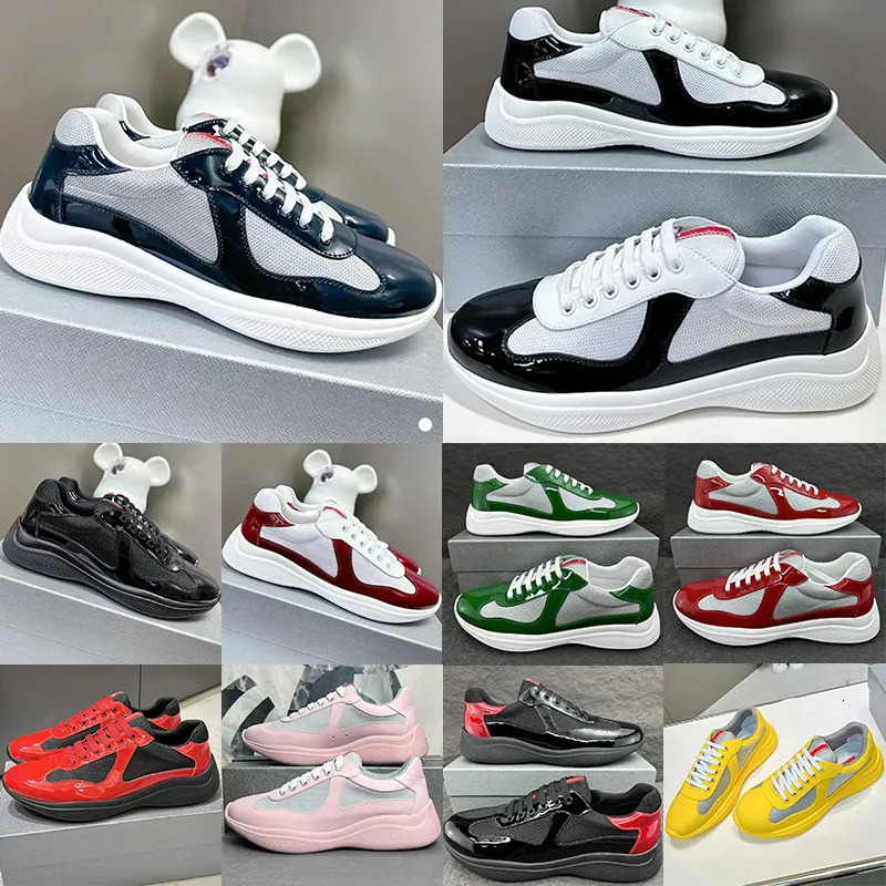 Free Shipping Designer Americas Cup Leater Trainers Dress Casual Shoes Patent Matte Leather Black Blue Mesh Nylon Lace Up Outdoor Men Women Sneakers