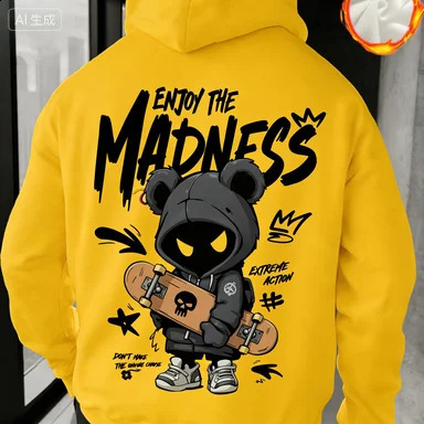 Classic handdrawn cartoon character pattern letter printfashionable casual sports hoodie loose comfortable and warm style 260630BANJIA