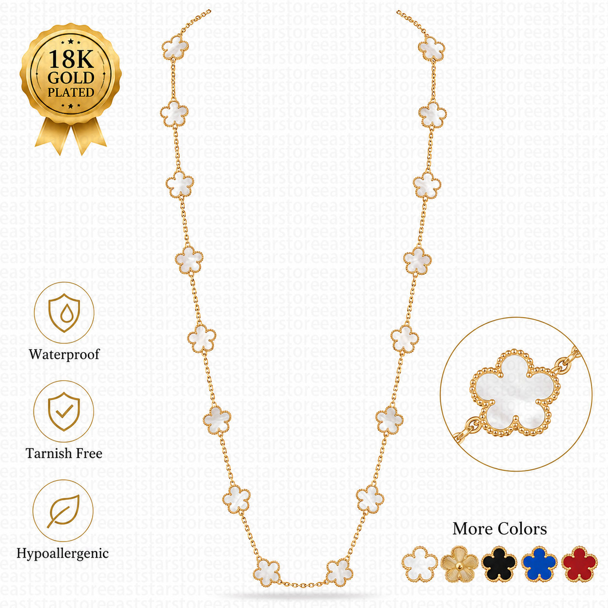 20 Motifs Clover Necklace Long Chain Necklaces Designer For Women Luxury Mother Of Pearl White Shell Carnelian Agate 18K Gold Plate Jewelry
