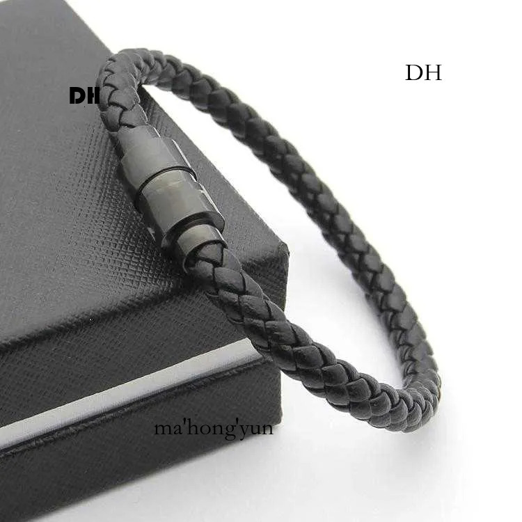 Bracelets en cuir tissé noir, conception à fermeture magnétique avec marque Six étoiles, bijoux pour hommes français, Bracelet à breloques comme