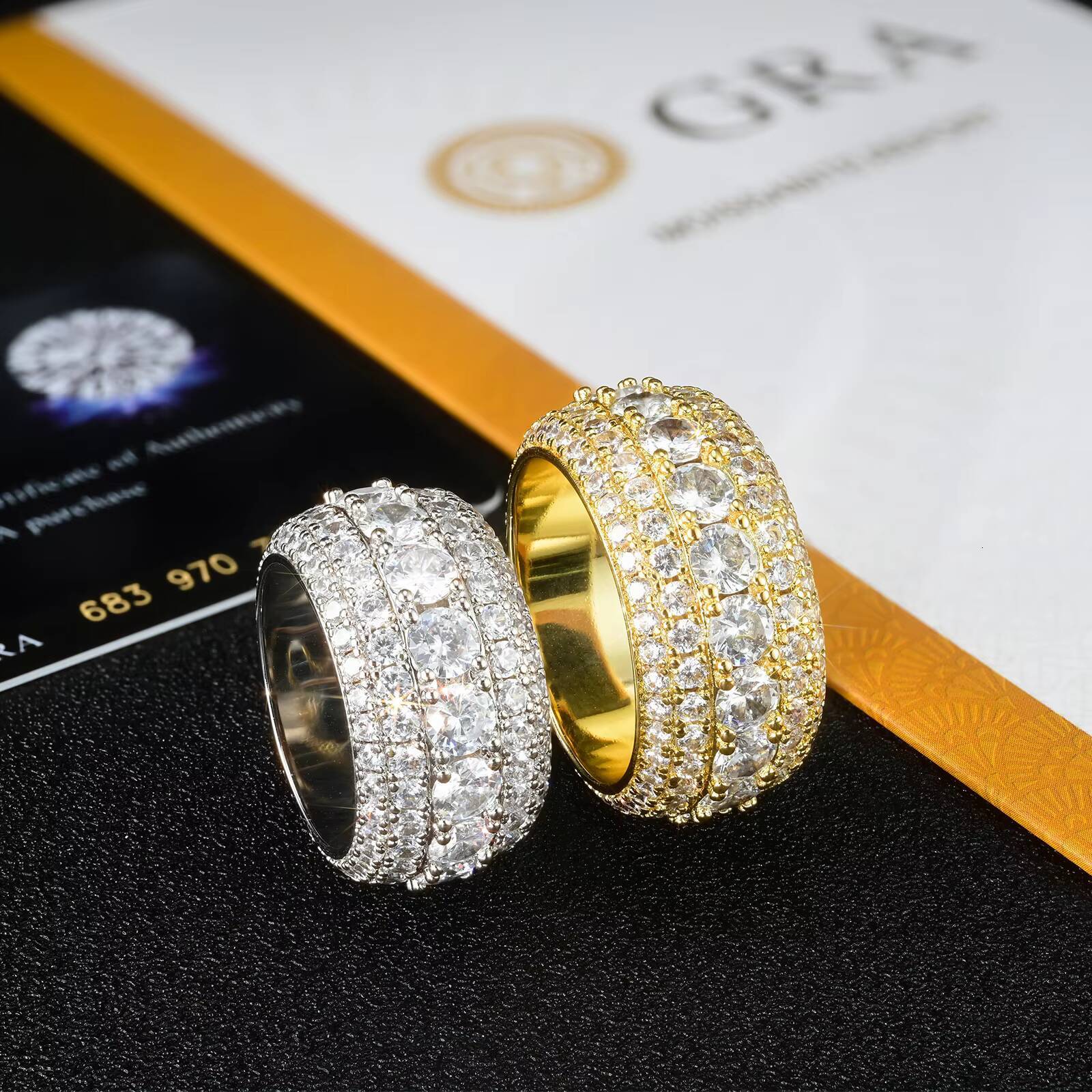 Classic Luxury 5 Rows Moissanite Ring Pass Diamond Test 925 Sterling Silver Shiny Fashion Jewelry Rings Moissanite Ring Men