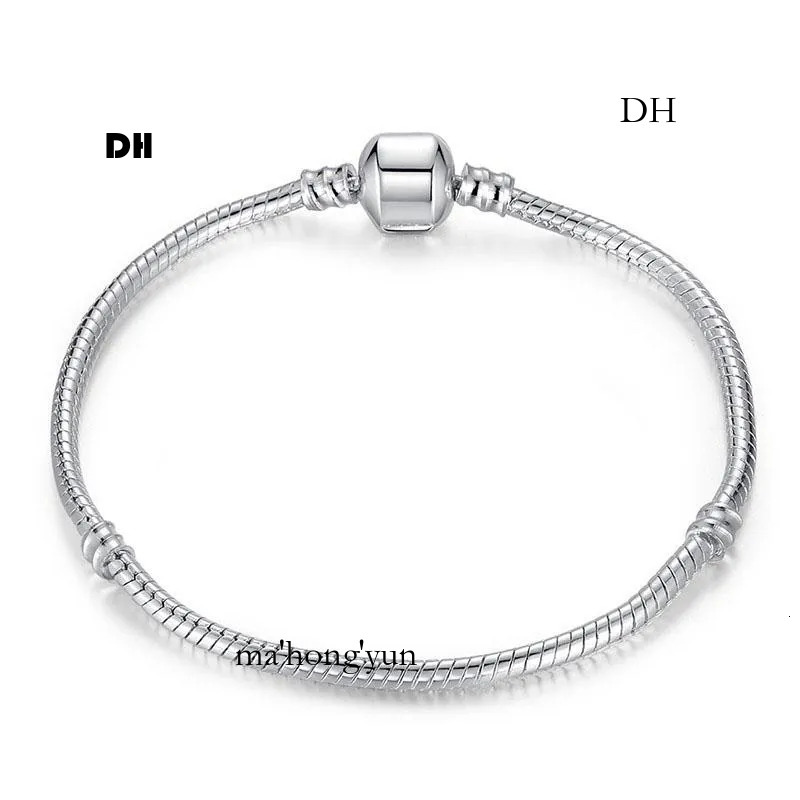 Classic Silver Plated Bracelets Women 3mm Snake Chain Charm Beads Bangle Bracelet Children Christmas Birthday Gifts B001